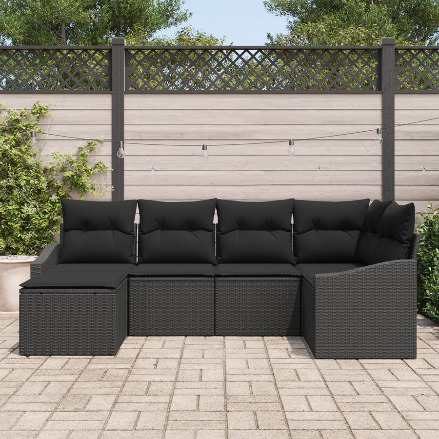 6-Delige Tuin Eetset Met Kussens Zwart Poly Rattan