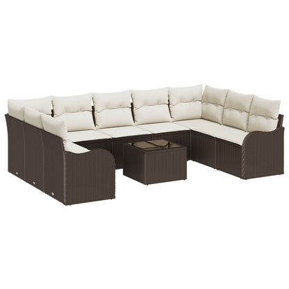 9-delige Tuin Sofa Set met Kussens Grijs Poly Rattan, vidaXL 2-Zits Tuin Sofa met Kussens Bruin Poly Rattan