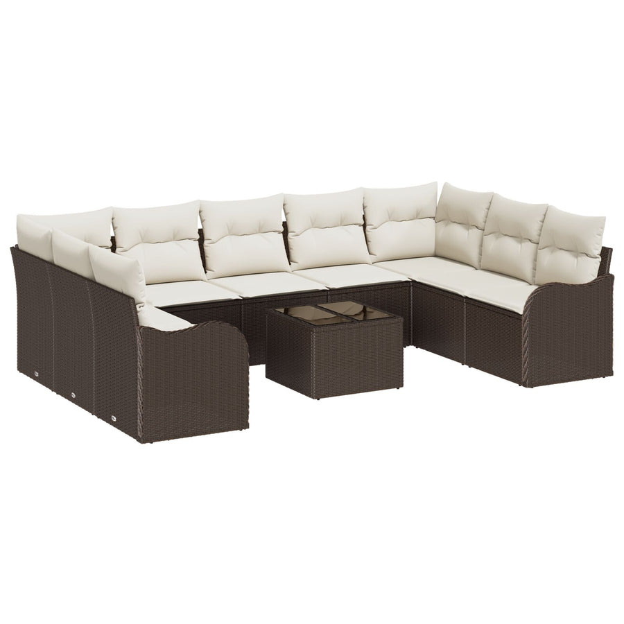 9-delige Tuin Sofa Set met Kussens Grijs Poly Rattan, vidaXL 2-Zits Tuin Sofa met Kussens Bruin Poly Rattan