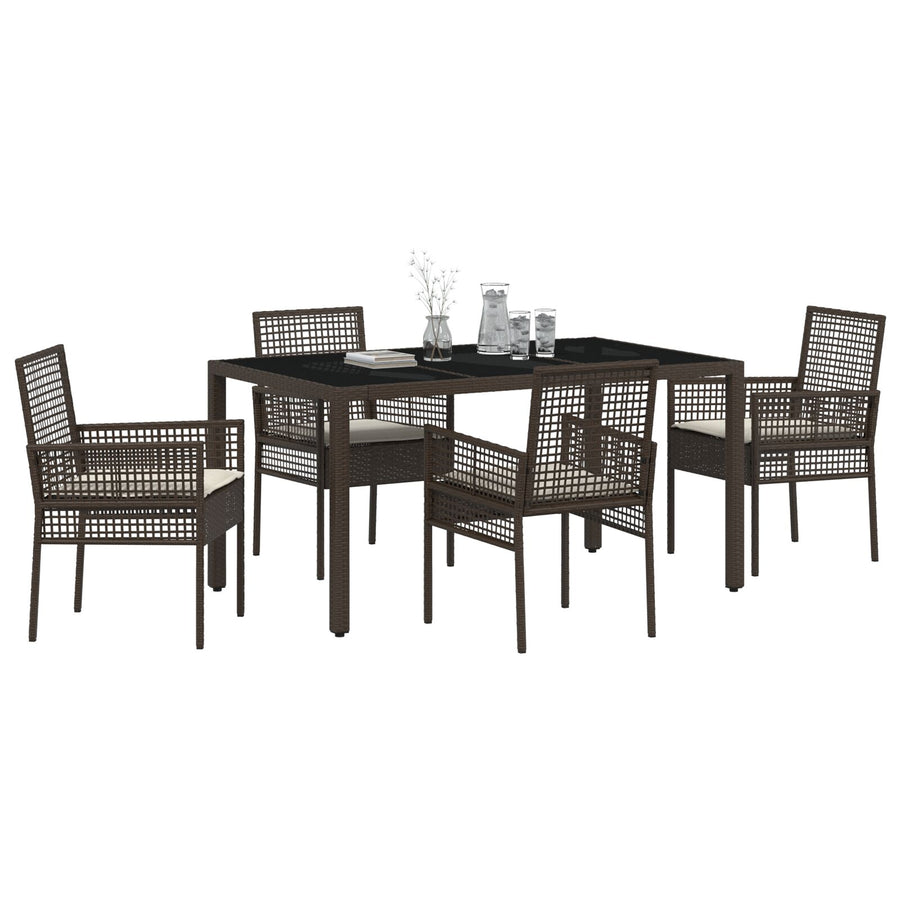 5-Delige Tuin Eetset Met Kussens Bruin Poly Rattan