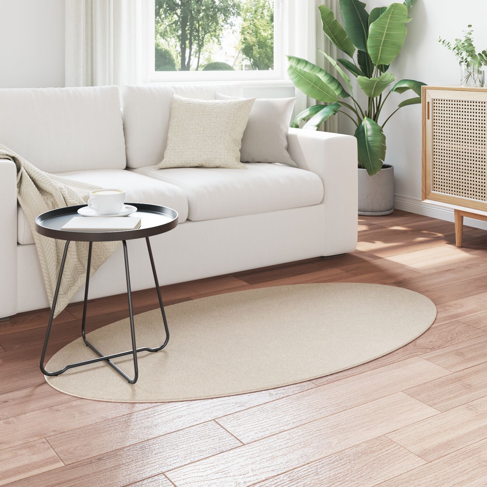 Tapijten Polyester Tapijt Ovaal Modern Beige 80 x 150 cm