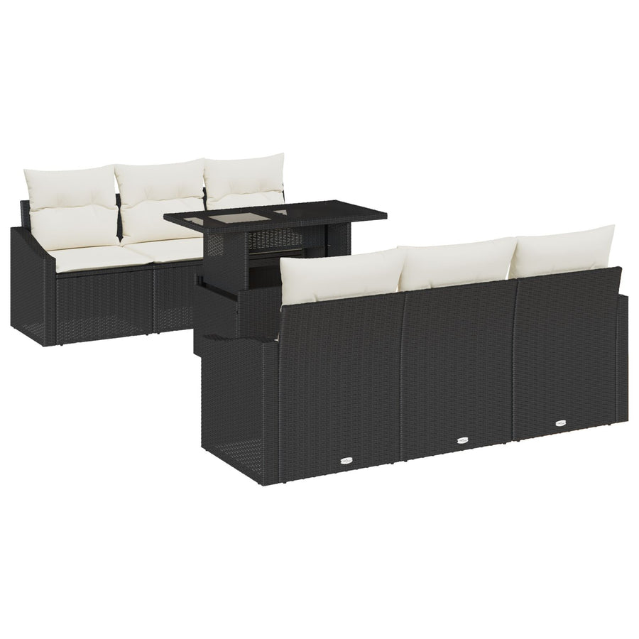7-Piece Tuin Sofa Set Met Kussens Zwart Poly Rattan