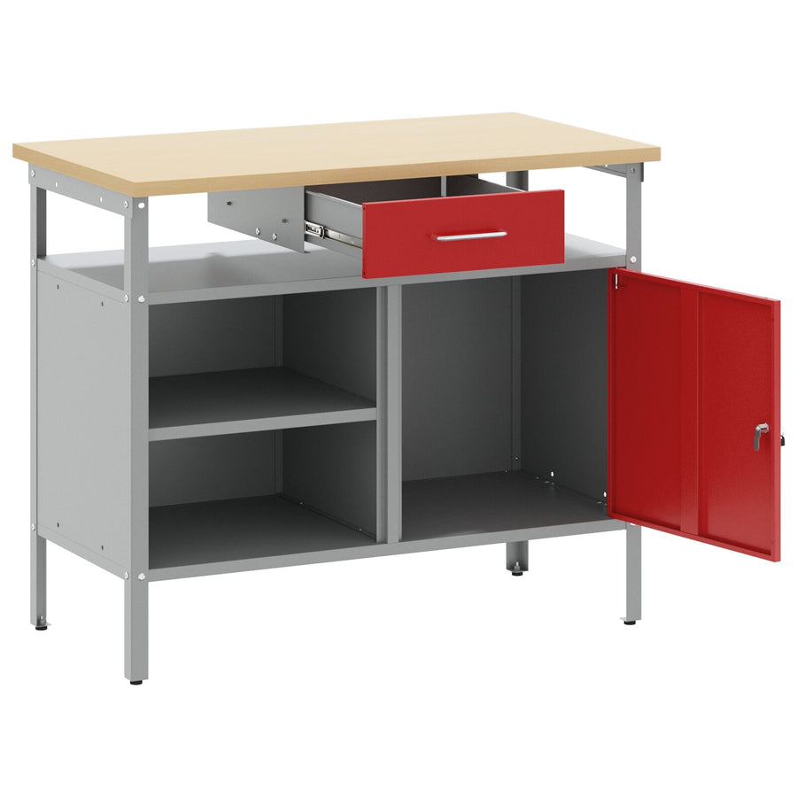 Werkbank Met Slotdeur 100X55X85 Cm Staal Rood en grijs