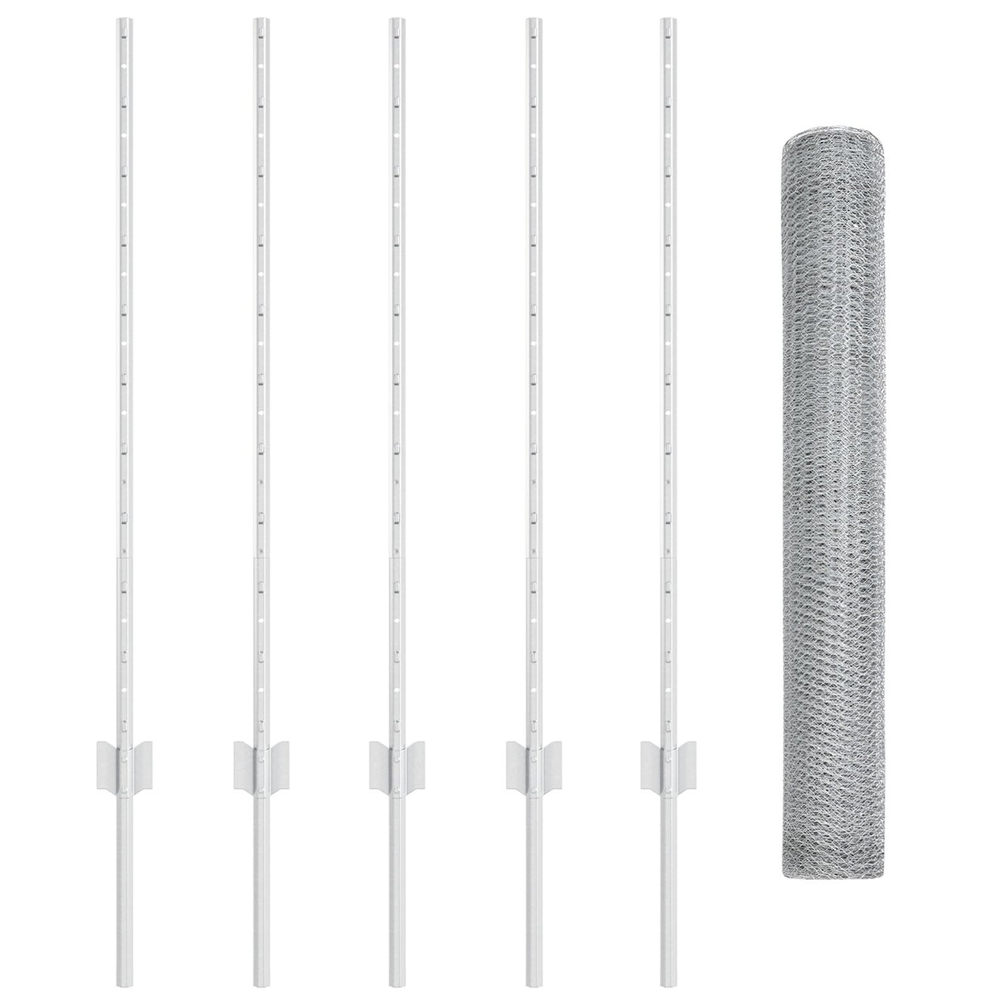 Fence Posts 10 Stuks U-Channel 100 Cm Gegalvaniseerd Staal,  Hexagon Fence 1X10 M Gegalvaniseerd Staal