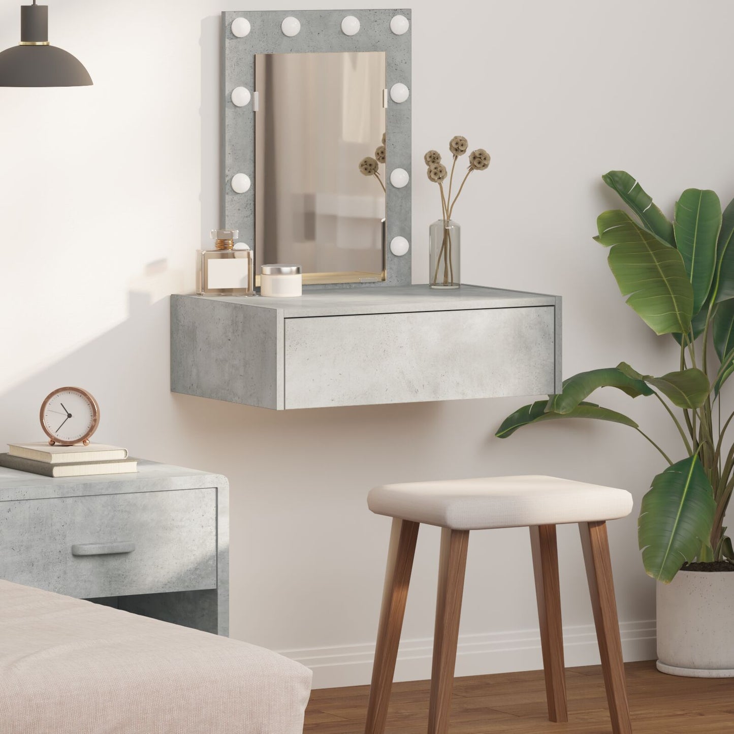 Wandkaptafel -Verlichting - 60 x 40 x 70 cm Beton grijs met LED