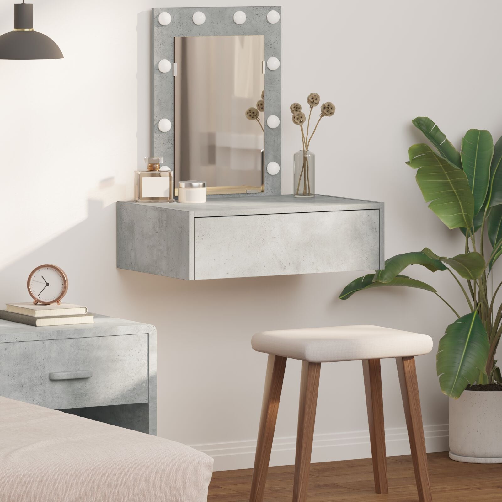 Wandkaptafel -Verlichting - 60 x 40 x 70 cm Beton grijs met LED