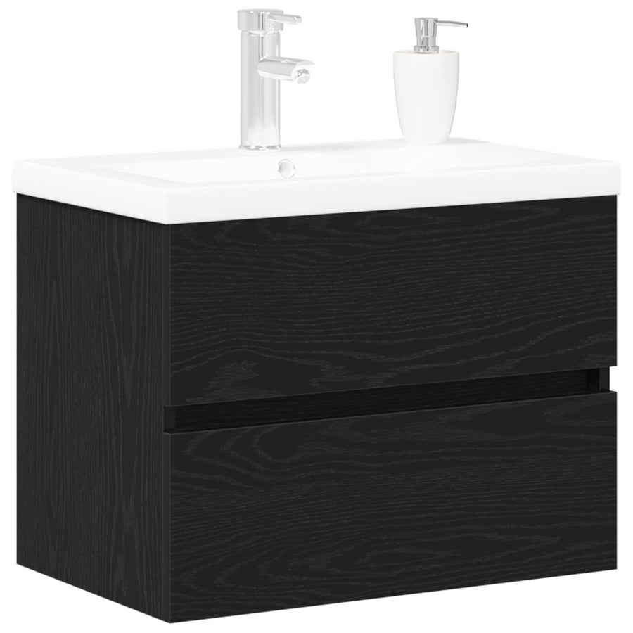 Waskast Met Ingebouwde Wastafel Zwart Eiken Engineered Hout,  Waskast Zwart Eiken 60X38,5X45 Cm Engineered Hout