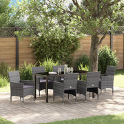 Tuin eettafelset poly rattan grijs 7-delig
