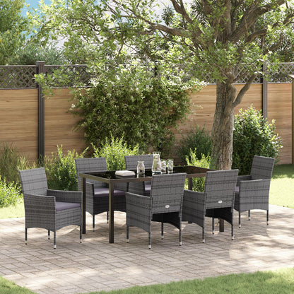 7-Delige Tuin Eetset Grijs Poly Rattan