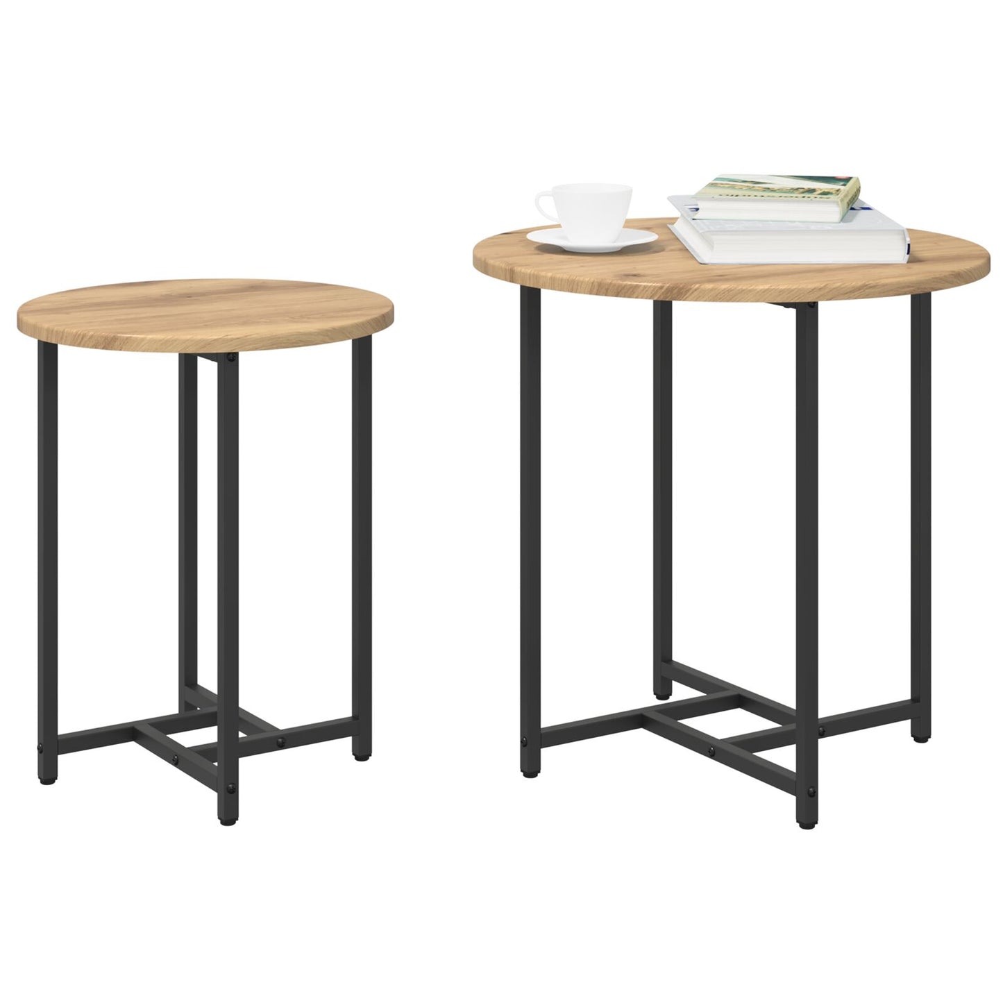 Bijzettafel 2 Stuks Artisan Eiken Hout En Metaal Ambachtelijk eiken