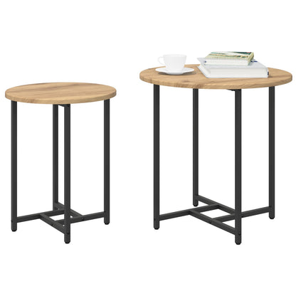 Bijzettafel 2 Stuks Artisan Eiken Hout En Metaal Ambachtelijk eiken
