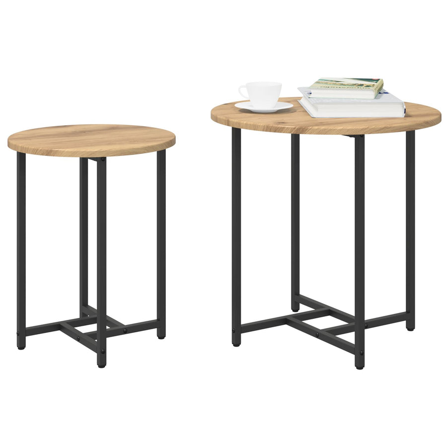 Bijzettafel 2 Stuks Artisan Eiken Hout En Metaal Ambachtelijk eiken
