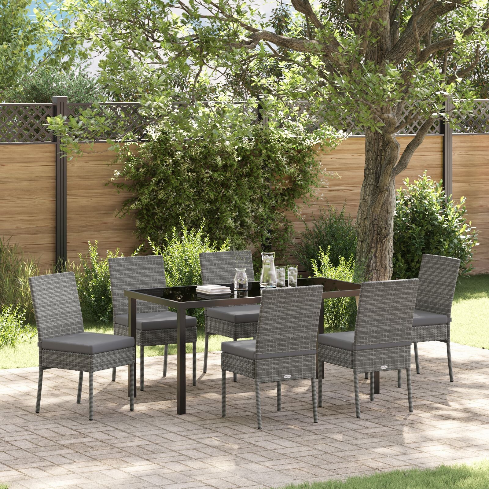 7-Delige Tuin Eetset Grijs Poly Riet