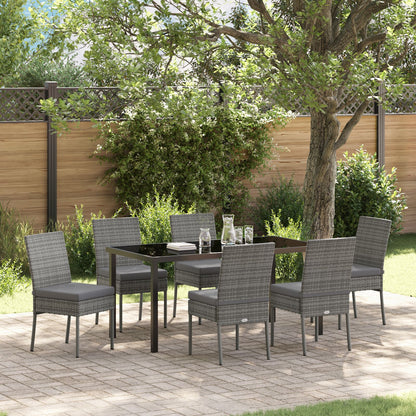 7-Delige Tuin Eetset Grijs Poly Riet