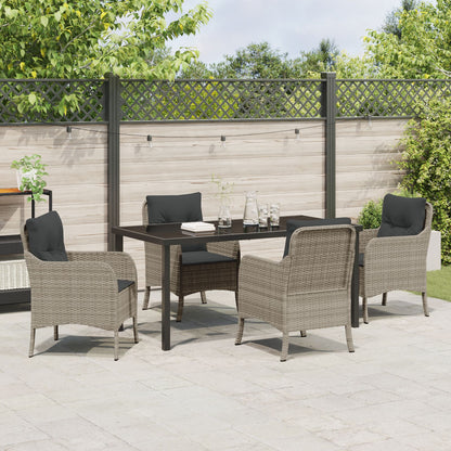 5-Delig Tuin Eetset Met Kussens Lichtgrijs Poly Rattan