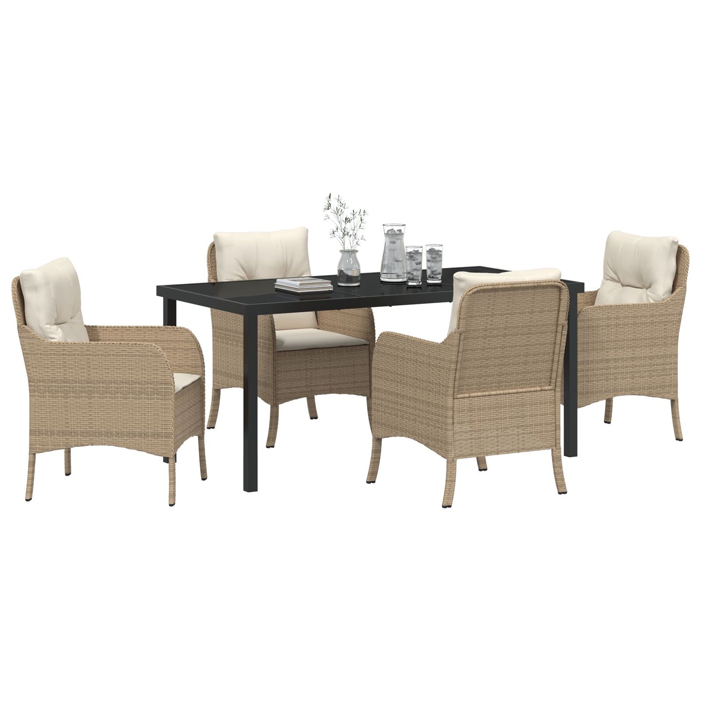 5-Delige Tuin Eet Set Met Kussens Beige Poly Riet