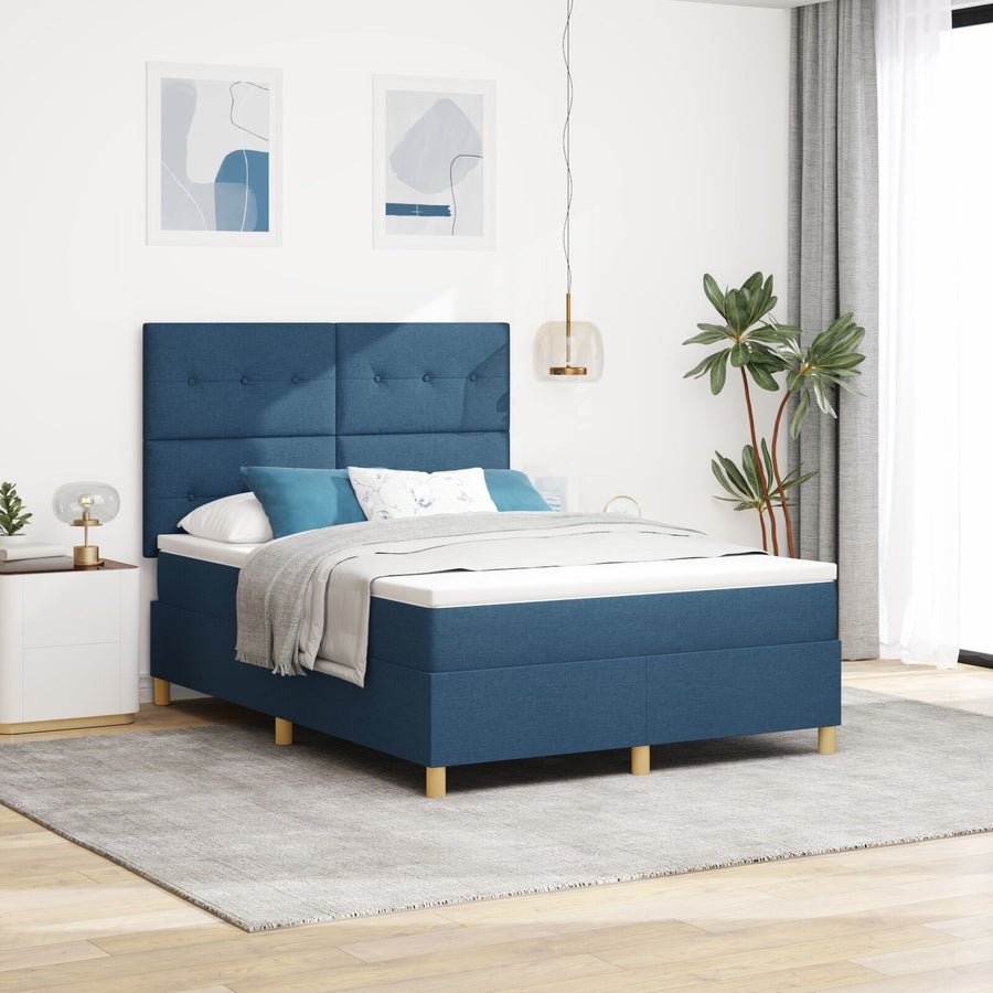 Boxspringbed Met Matras Blauw 160X200 Cm Stof Blauw