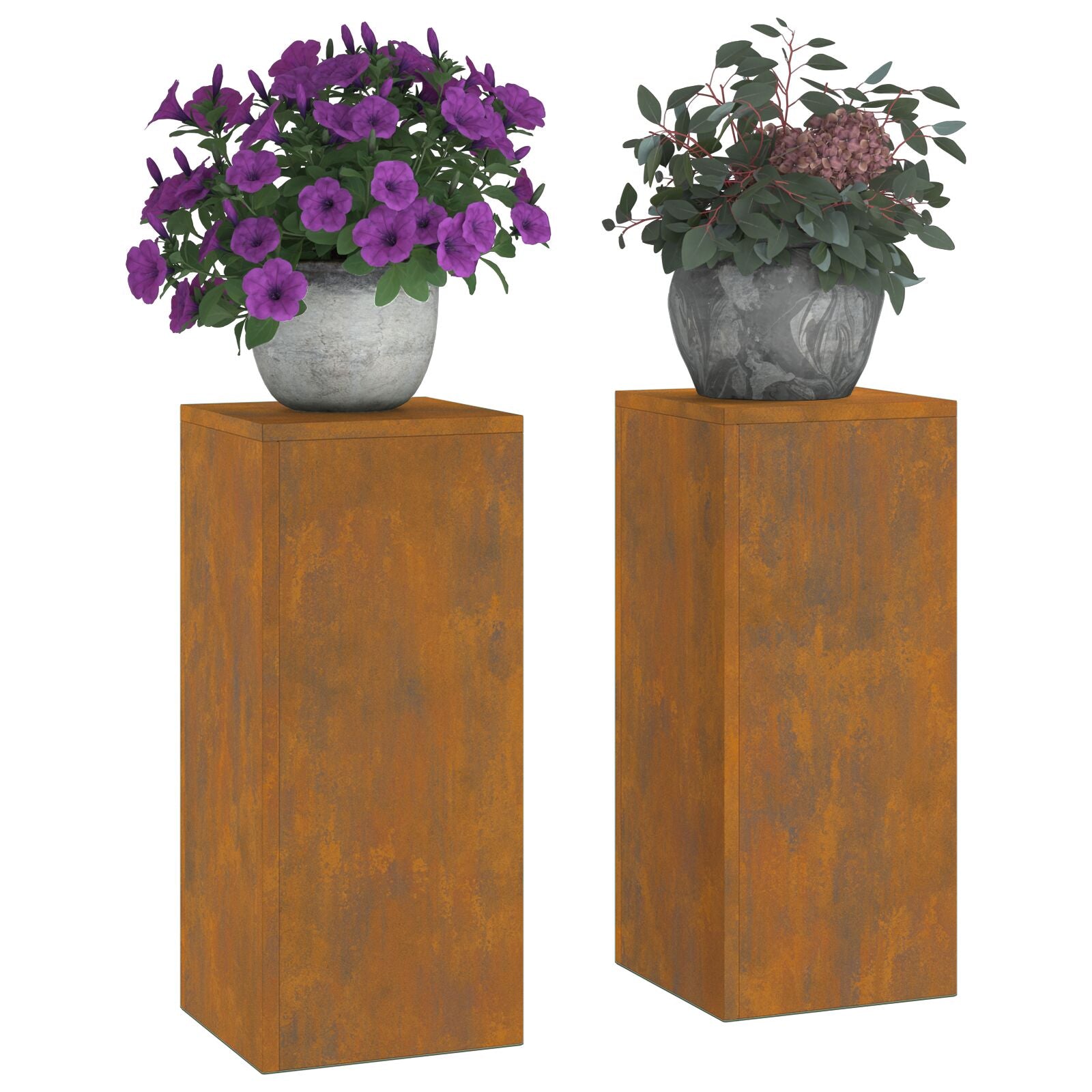 Buitenplantstands Pilaar 2 Stuks 24X24X55 Cm Verweringsstaal 2x (55 cm)