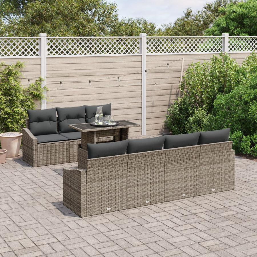 8 Delige Tuin Sofa Set Met Kussens Grijs Poly Rattan