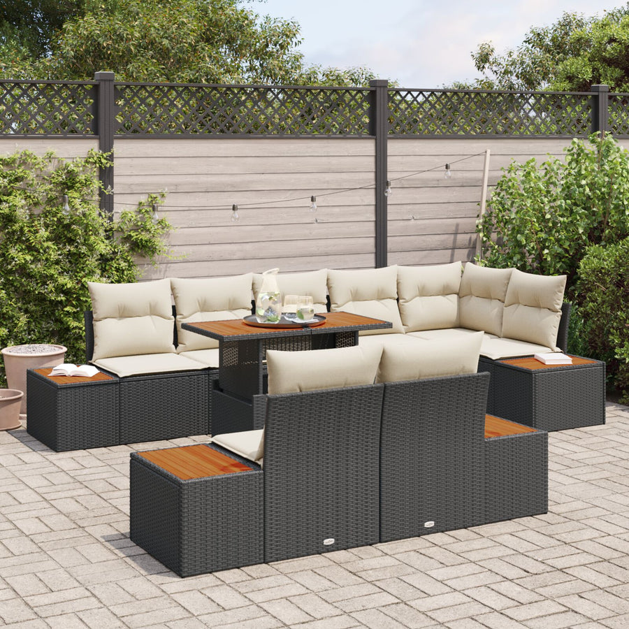 Tuin Sofa Set Set Van 9 Beige Rattan, Stof, Metaal Tuin Eetset