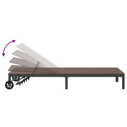 Ligbedden 2 Stuks Met Wielen En Tafel Poly Rattan Bruin