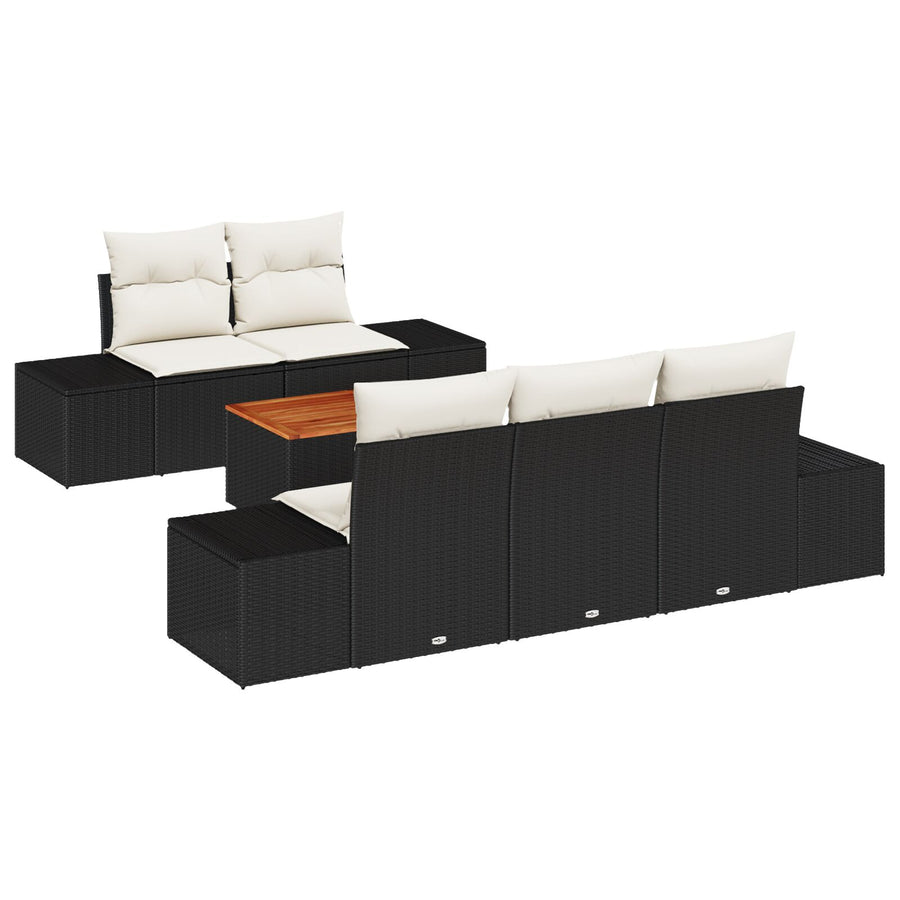 6-Delige Tuinbank Set Met Kussens Zwart Poly Rattan Acacia