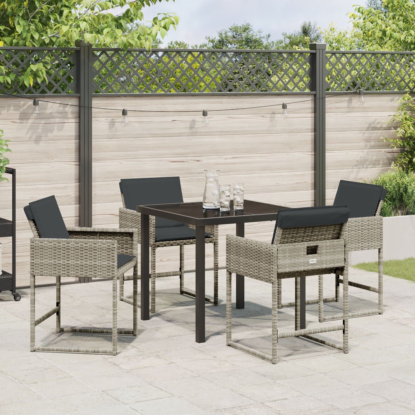 5-Delige Tuin Dineerset Met Kussens In Lichtgrijs Poly Rattan