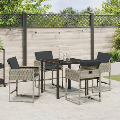 5-Delige Tuin Dineerset Met Kussens In Lichtgrijs Poly Rattan