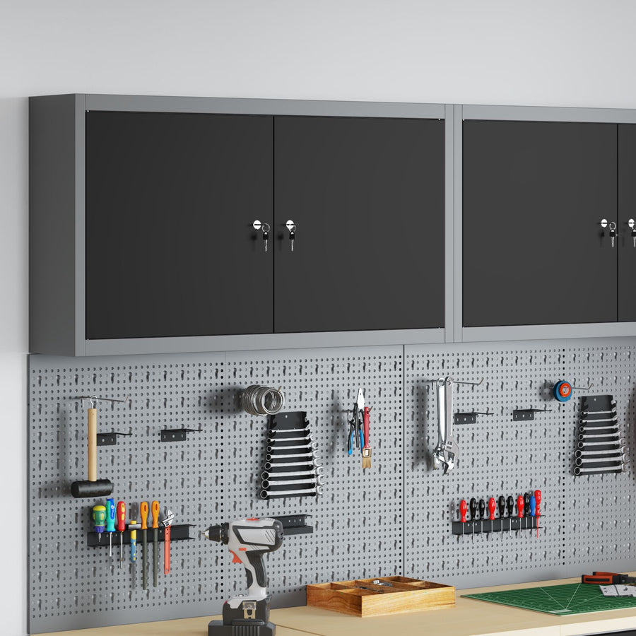 Gereedschapskast Wandmontage 100X20X55 Cm Staal 100 cm Zwart en grijs Muurkast
