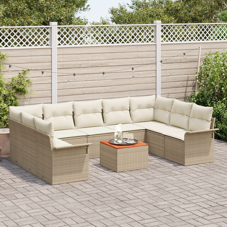 10-Delige Tuin Sofa Set Met Kussens Beige Poly Rattan Acacia