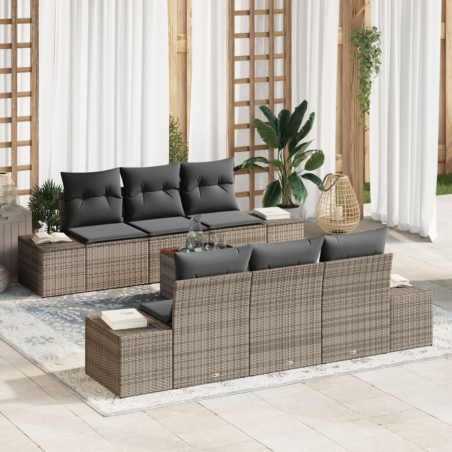 7 Delige Tuin Sofa Set Met Kussens Grijs Poly Rattan Acacia