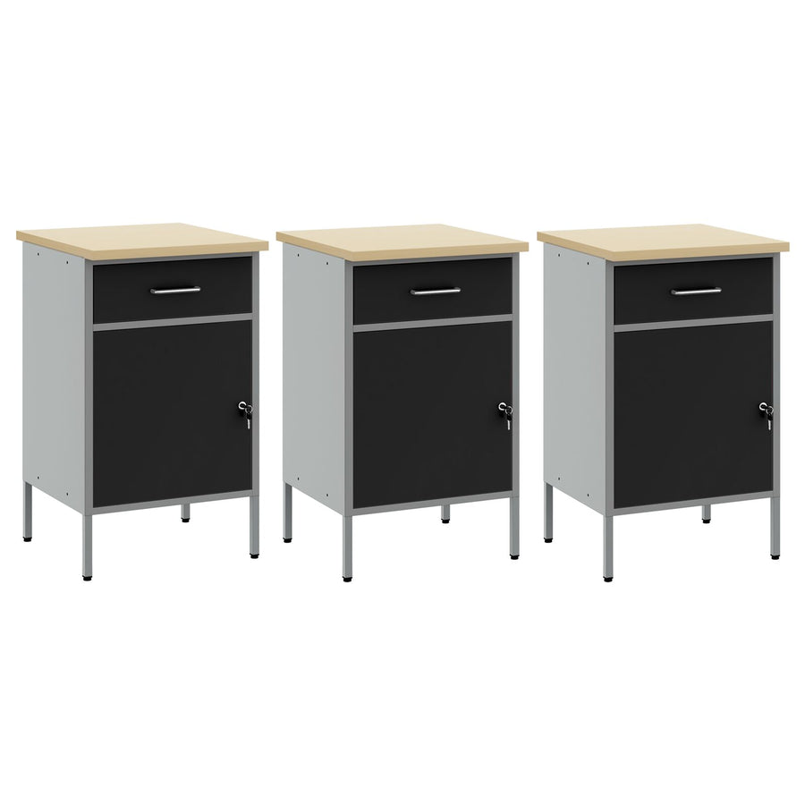 Werkcabinet 3-Delig En Grijs Gemaakt Van Geperst Hout En Staal 3x (84 cm) Zwart 3x kast