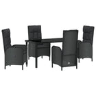 Garden dining set with cushion 5 pcs Black poly rattan