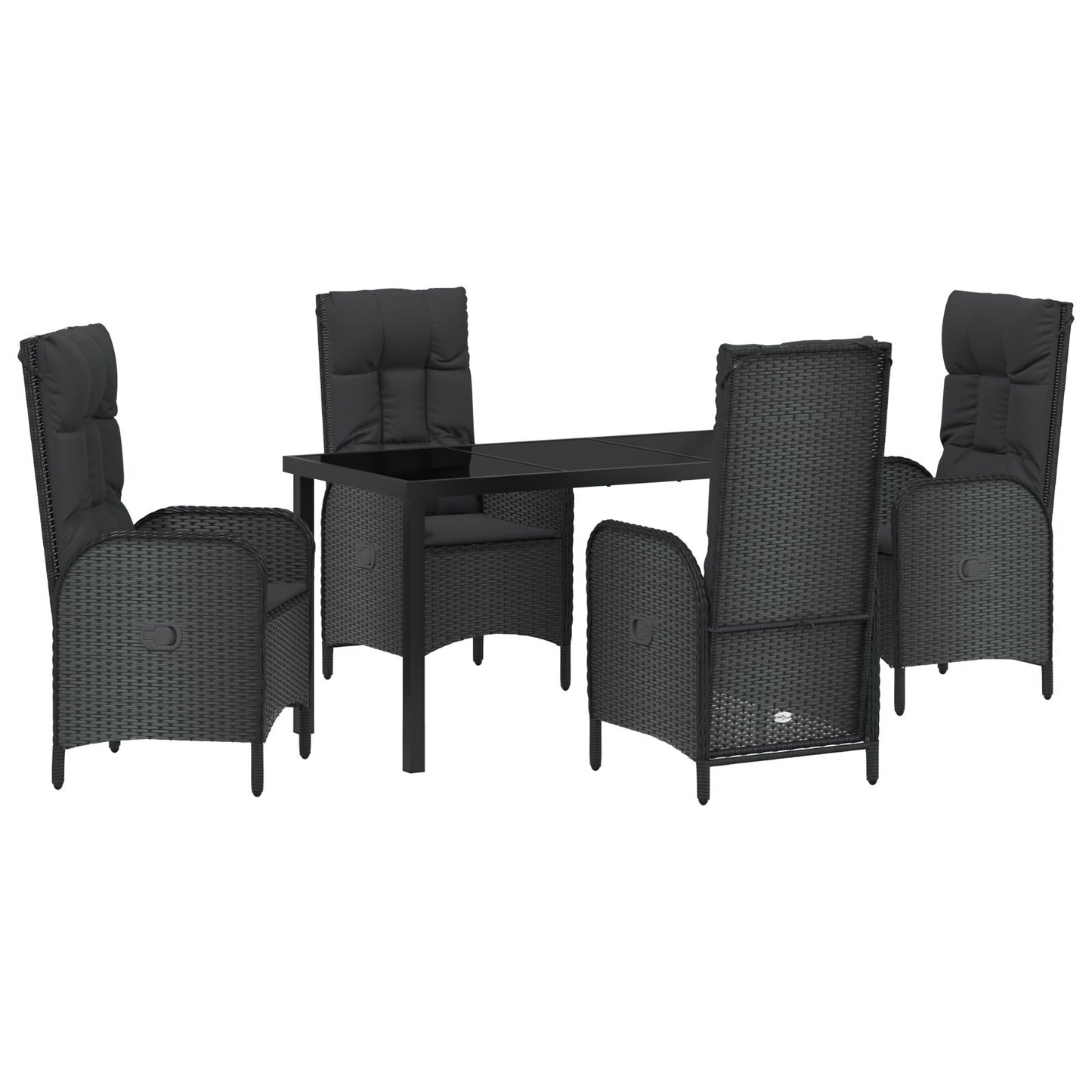 5-Delige Tuin Eetset Zwart Poly Rattan