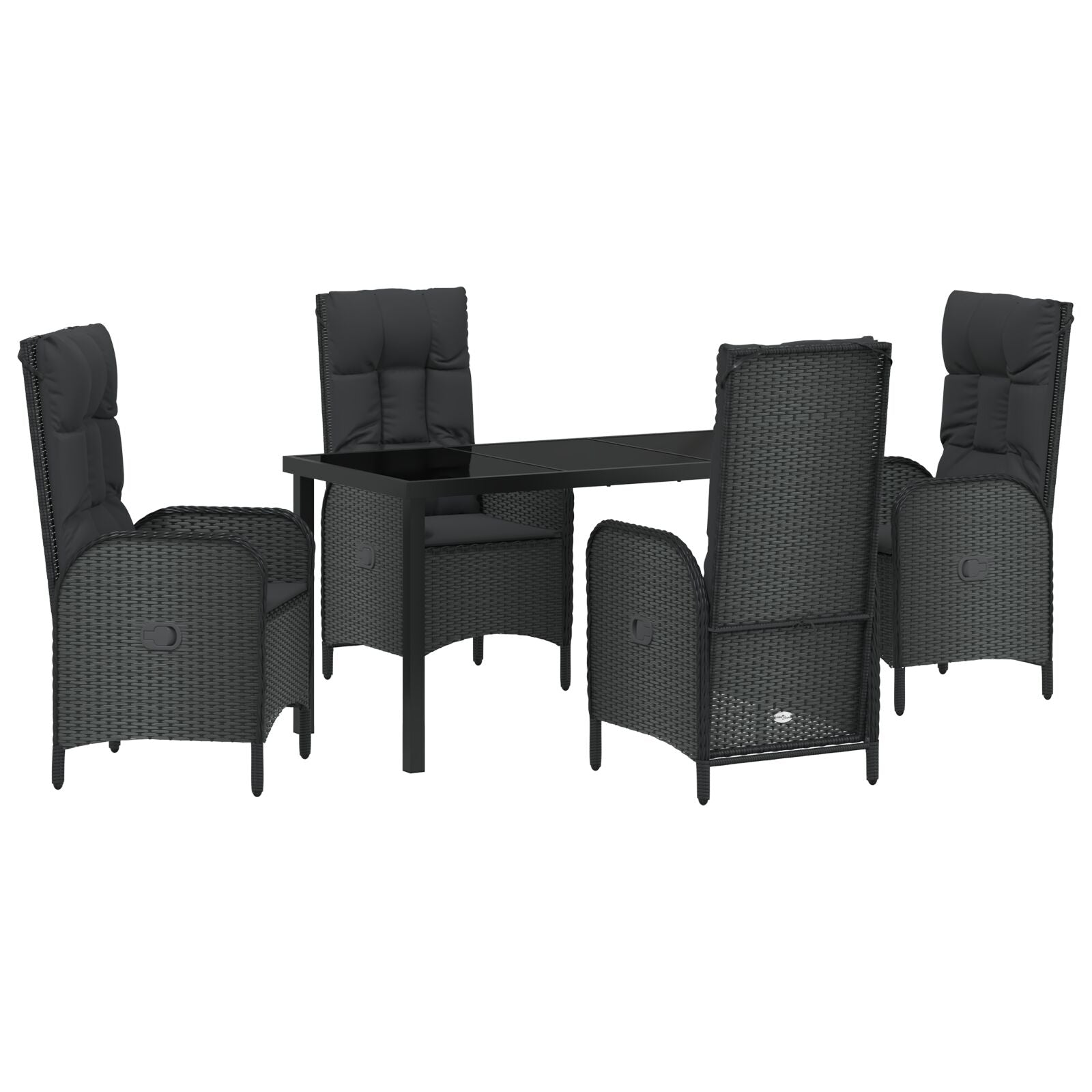 5-Delige Tuin Eetset Zwart Poly Rattan