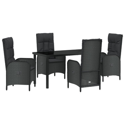 5-Delige Tuin Eetset Zwart Poly Rattan