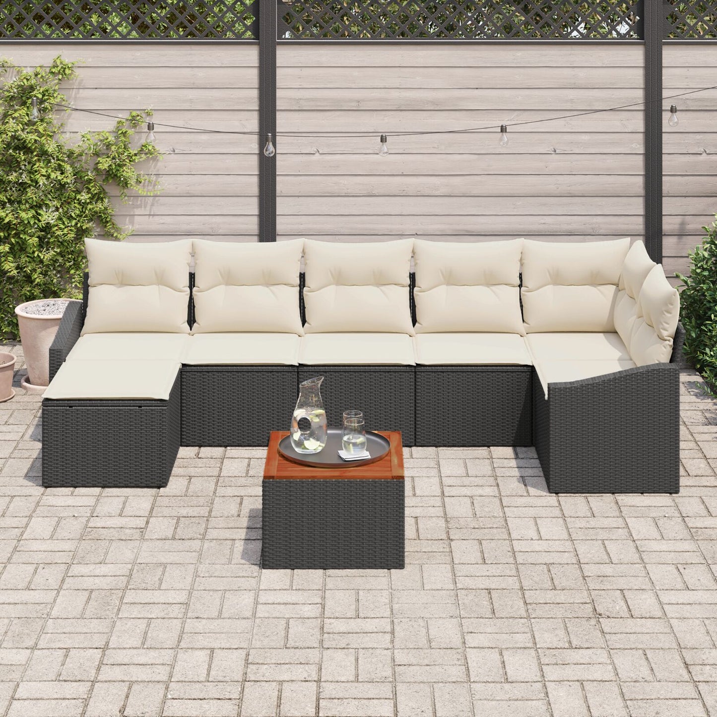 8-Delige Tuin Sofa Set Met Kussens Zwart Poly Rattan Acacia