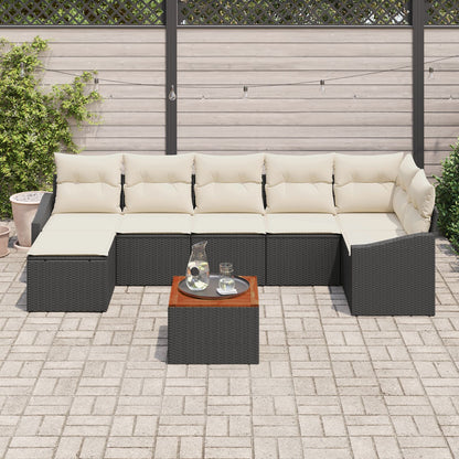 8-Delige Tuin Sofa Set Met Kussens Zwart Poly Rattan Acacia