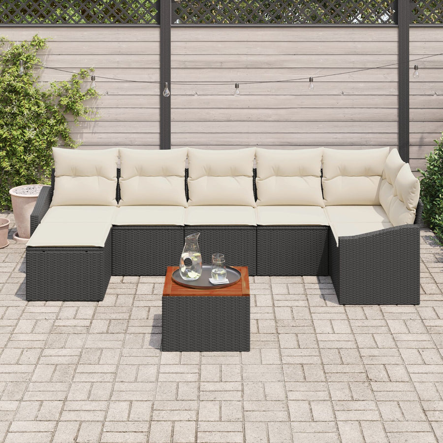 8-Delige Tuin Sofa Set Met Kussens Zwart Poly Rattan Acacia