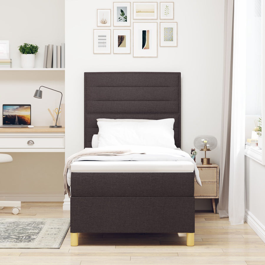 Boxspringbed Met Matras Donkerbruin 100X200 Cm Stof Blauw
