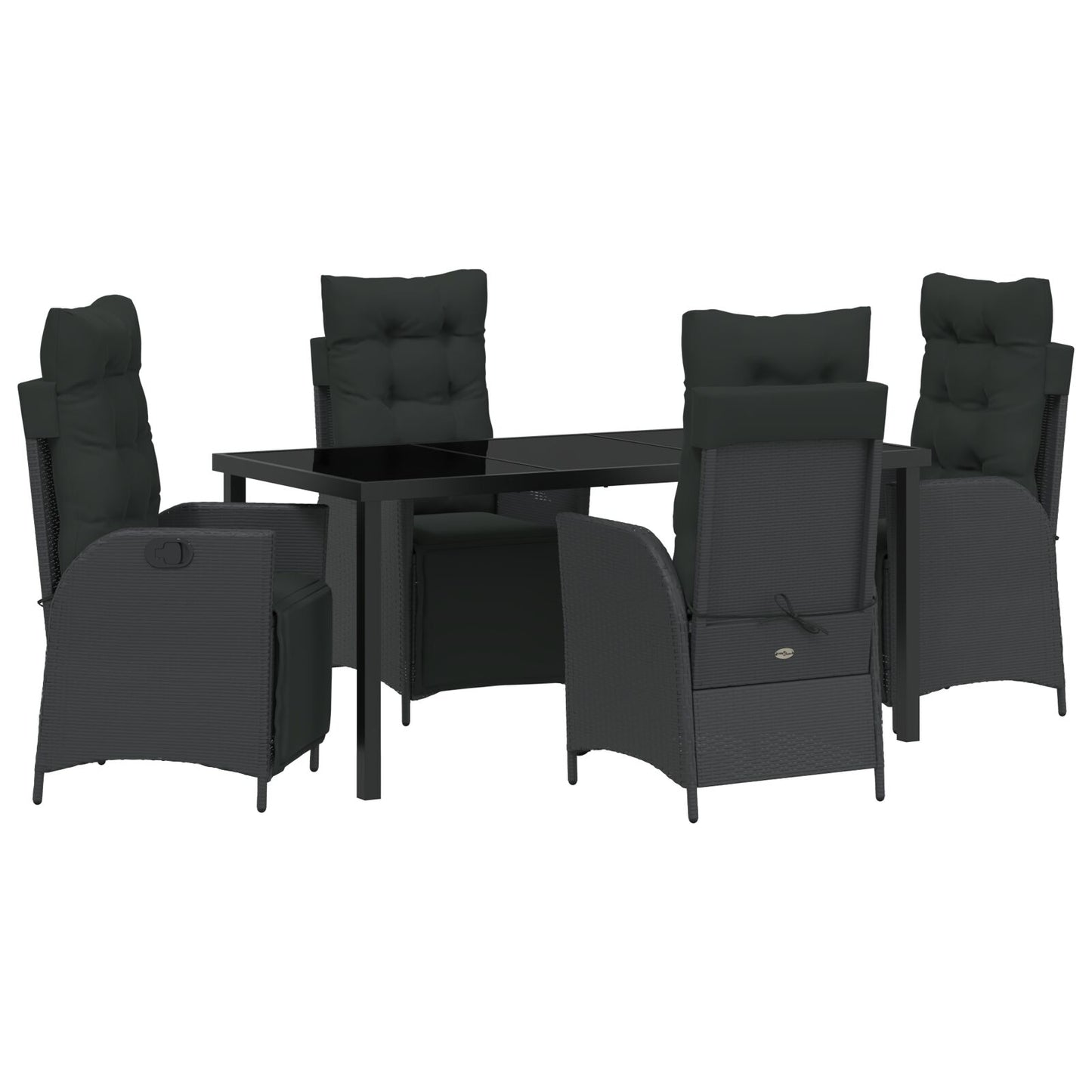 5-Delige Tuin Eet Set Zwart Poly Rattan