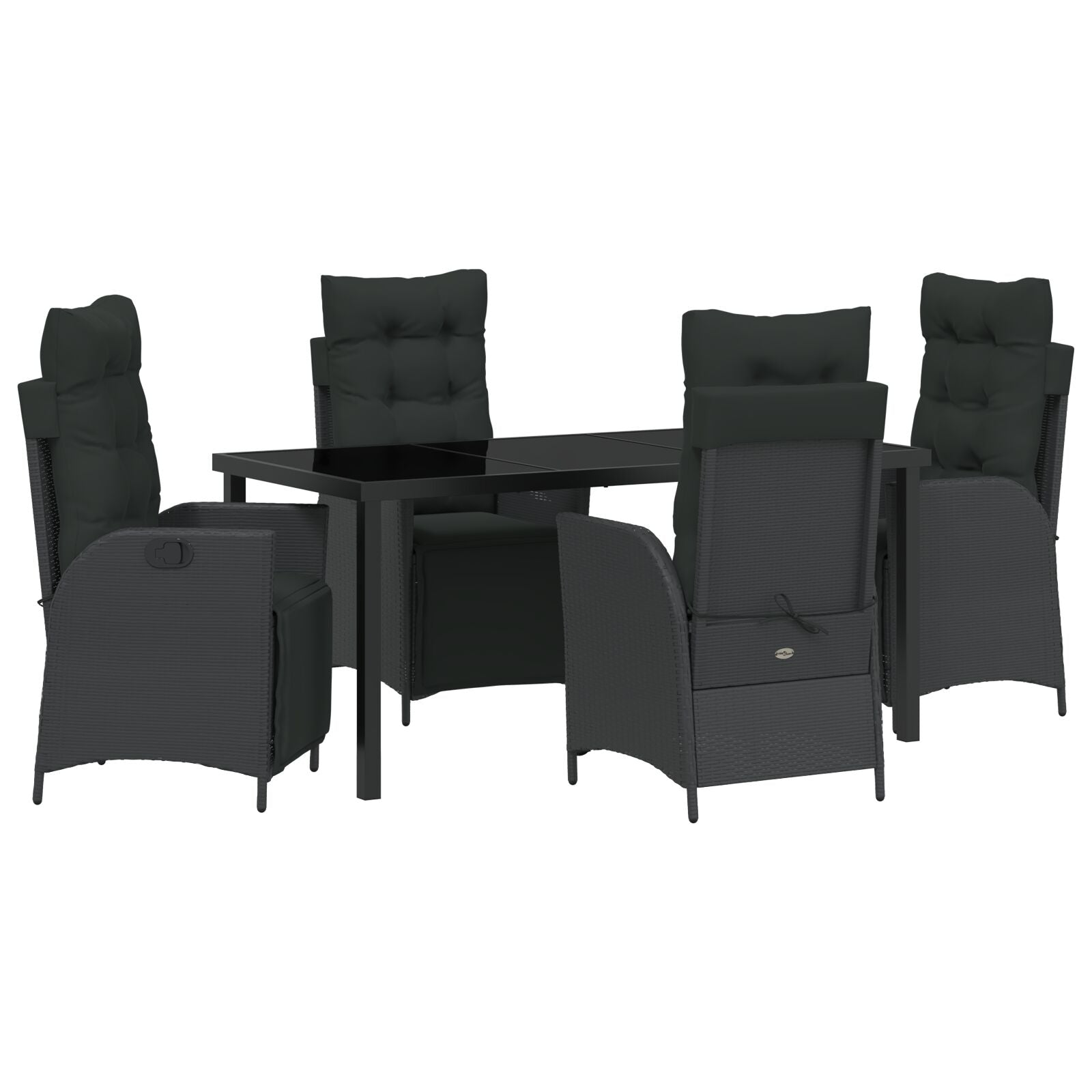 5-Delige Tuin Eet Set Zwart Poly Rattan