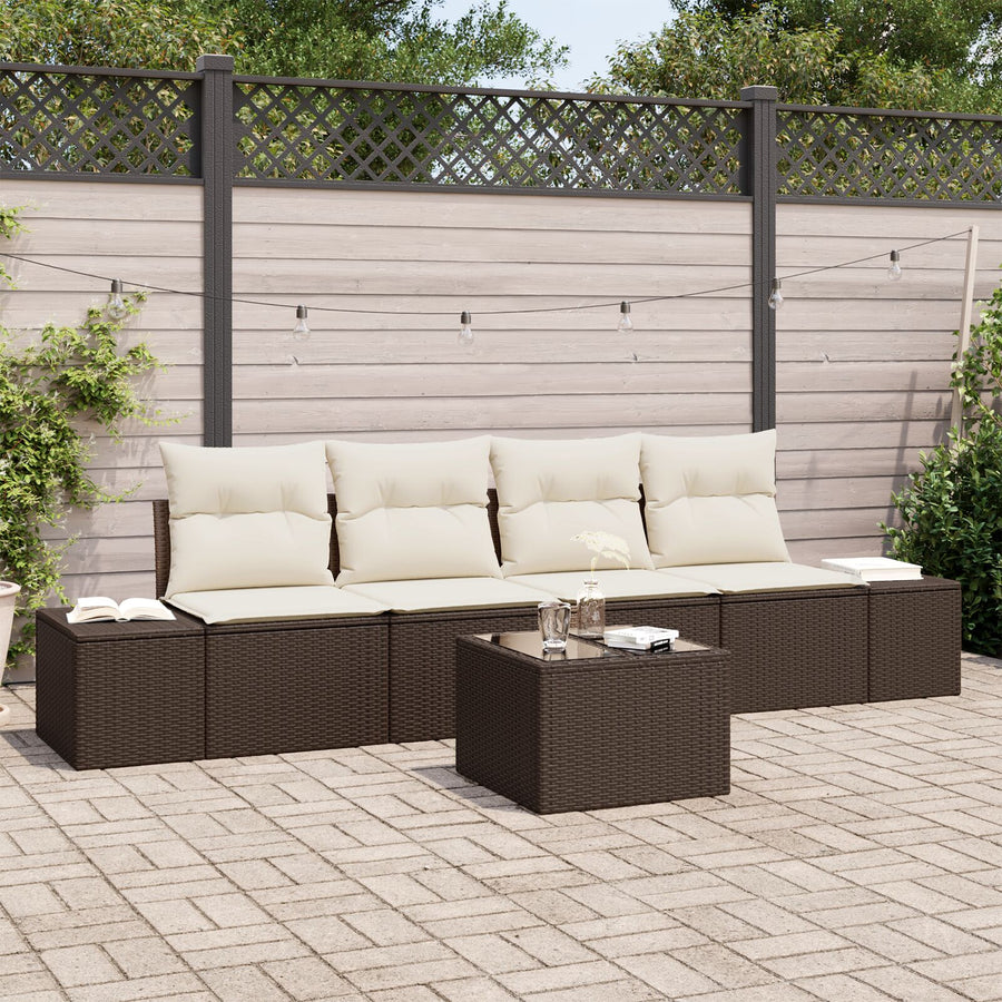 5-Delige Tuinbank Set Met Kussens Bruin Poly Rattan