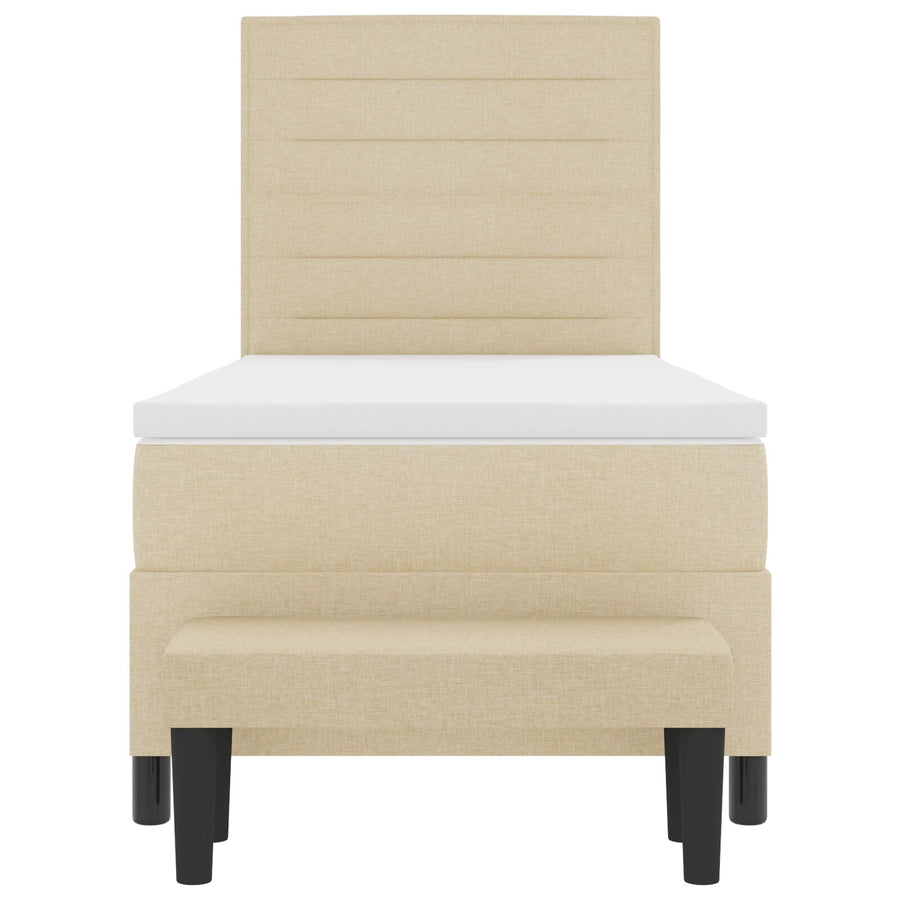 Boxspring Bed Met Matras & Bench Stof Crème 90 x 190 cm Lijnen ontwerp