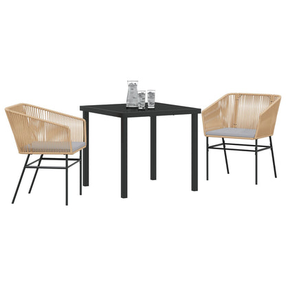 Set Van 2 Bruin Poly Rattan, Gepoedercoat Staal Middel