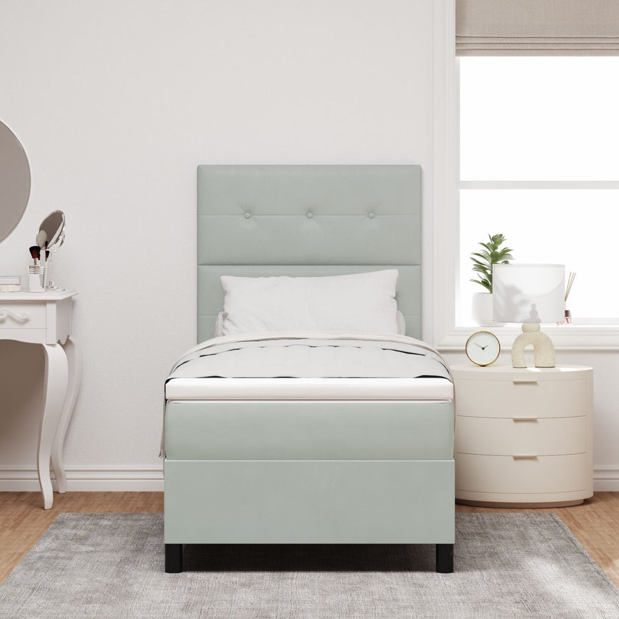 Boxspringbed Met Matras Lichtgrijs 100X200 Cm Fluweel Blauw