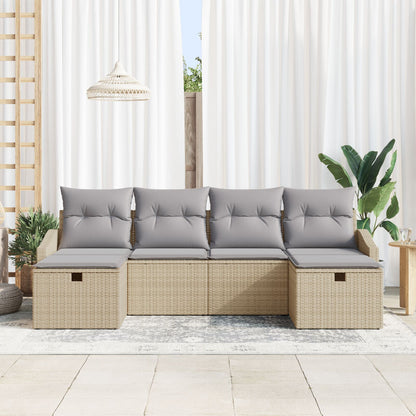 6-Delig Tuinbankstel Met Kussens Beige Poly Riet Wit