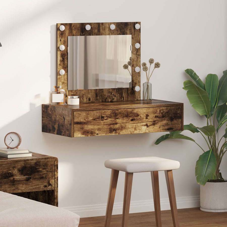 Wandkaptafel Verlichting 83 x 40 x 70 cm Gerookt eiken met LED