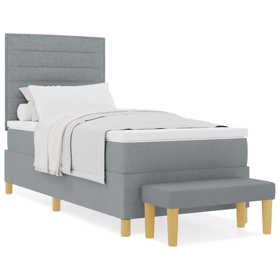 Boxspring Bed Met Matras & Bank Stof Lichtgrijs 100 x 200 cm Lijnen ontwerp