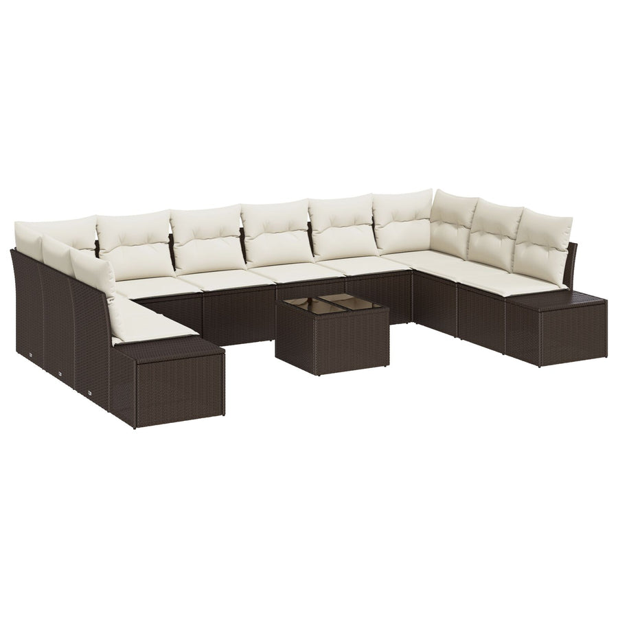 10-Delig Tuinbankstel Met Kussens Grijs Poly Rattan